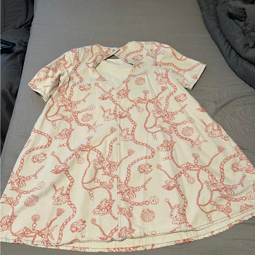 Cream and Red Patterned Dress